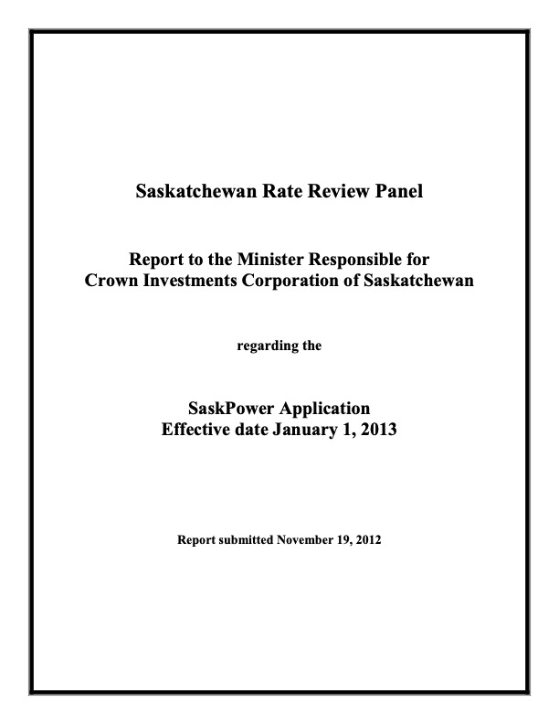 SaskPower 2012 Rate Application Cover