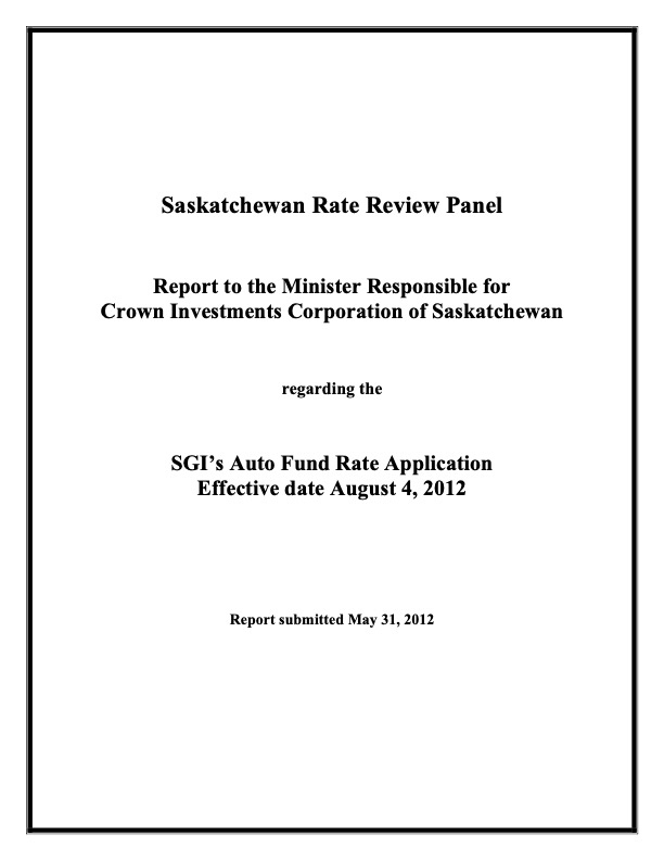 SGI Auto Fund 2012 Rate Application Cover