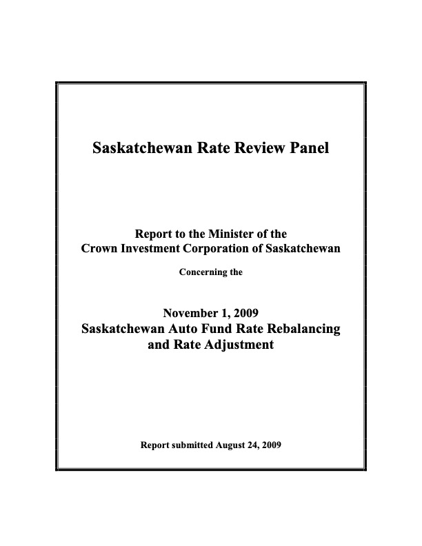 SGI Auto Fund 2009 Rate Application Cover