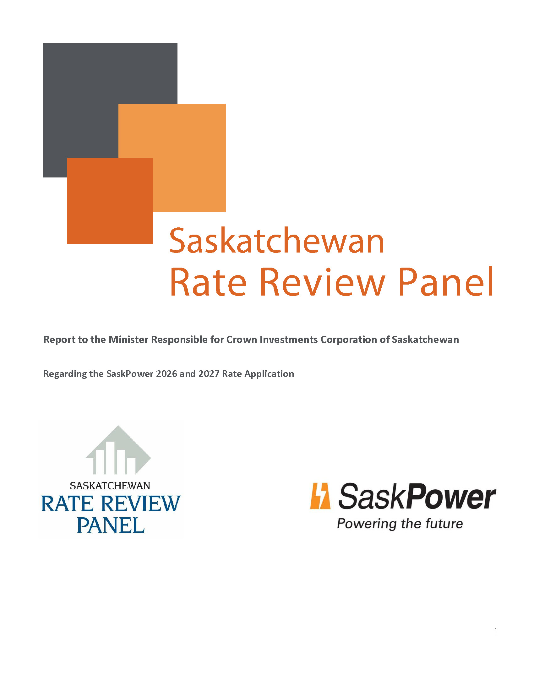 SaskPower 2026 and 2027 Rate Application Cover