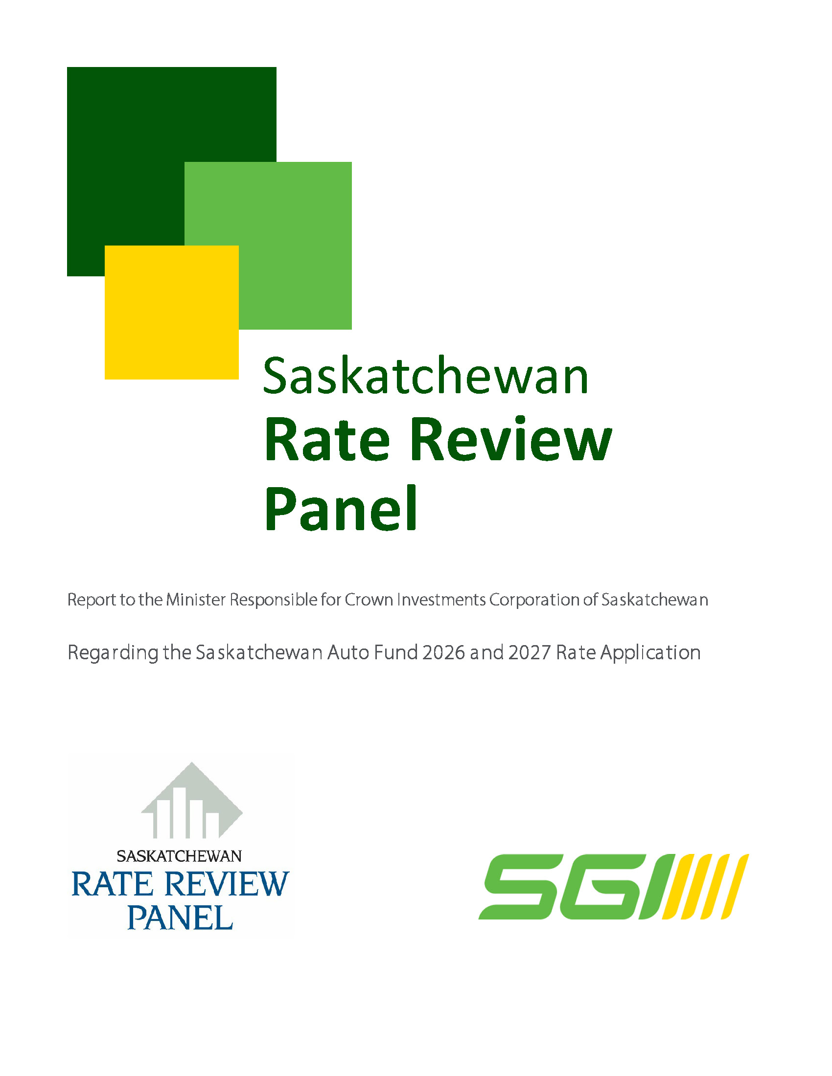 SGI Saskatchewan Auto Fund 2026 and 2027 Rate Application Cover